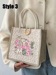 Geantă tote cu model de Crăciun Fericit, geantă tote reutilizabilă pentru femei cu imprimeu, geantă de școală și cumpărături cu mâner dublu, geantă de umăr cu capacitate mare, geantă tote casual, geantă de depozitare de Crăciun, geantă de cumpărături decorată cu nasturi, mâner dublu, geantă tote, reutilizabilă, potrivită pentru nuntă, ziua de naștere, plajă, festival, cadou pentru prieteni și cele mai bune prietene, cadou pentru profesori, alegerea perfectă pentru vacanță și festival
