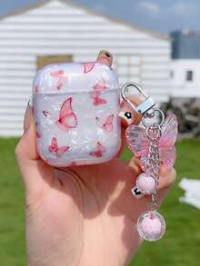 Valentines Pink Butterfly Pattern Case Compatible With AirPods Compatible With Airpods1/2 AirPods Pro