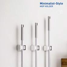 Suction Cup Mop Holder Wall Mounted Broom Mop Storage Rack, Bathroom Organizer With Clips, No Drilling Required