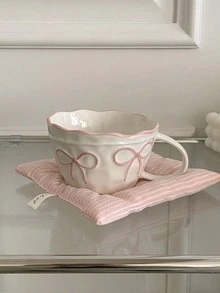 CMYD Studio 1 pieza Taza cerámica con lazo, delicada taza de pareja de gran capacidad con diseño minimalista de lazo, adecuada para decoración del hogar, beber agua, cena a la luz de las velas, latte art, regalo para el Día de San Valentín y festividades, obsequio exquisito para volver al colegio - Multicolor - Ver 13