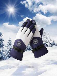 1 双拼色加厚保暖滑雪手套，户外骑行防风手套，防滑掌心，可调节腕围，适合户外运动、健身、雪上活动 - 彩色 - 查看 3