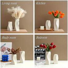 1pc Modern Twisted Stripe Plastic Vase - Elegant White Design For Fresh Or Dried Flowers, Modern Home Decor, Flower Arrangement Vase | Twisted Pattern Vase | Smooth Finish Vase, Vase For Flowers