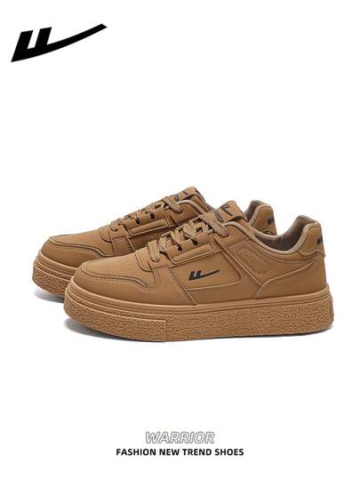 WARRIOR 1 Paar WARRIOR Herren Lässig Schuhe mit dicker Sohle und Schnürung, weiche Sohle, Outdoor Flache Schuhe, runde Zehenkappe, niedriger Absatz, rutschfest, einfarbig elegant, weiche Sohle, Wanderschuhe geeignet für Studentenabschlussfotos, Herren Leder Sneaker mit niedriger Spitze