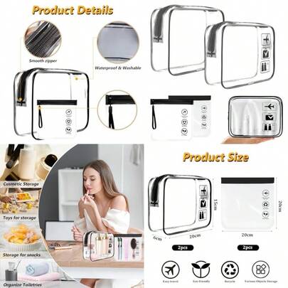 Luggage Organizer Bags Set 4pcs Packing Cubes For Travel Clothes Toiletries Waterproof Travel Essentials Bag Clear