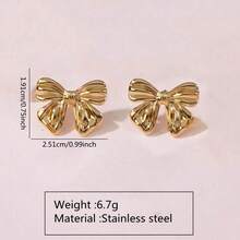 1 Pair Minimalist Sweet Fairy Style Bowknot Earrings – Delicate Stainless Steel Studs For Women, Perfect For Daily Wear, Music Festivals, Holidays, And Gift Giving - Vàng vàng - Xem 5