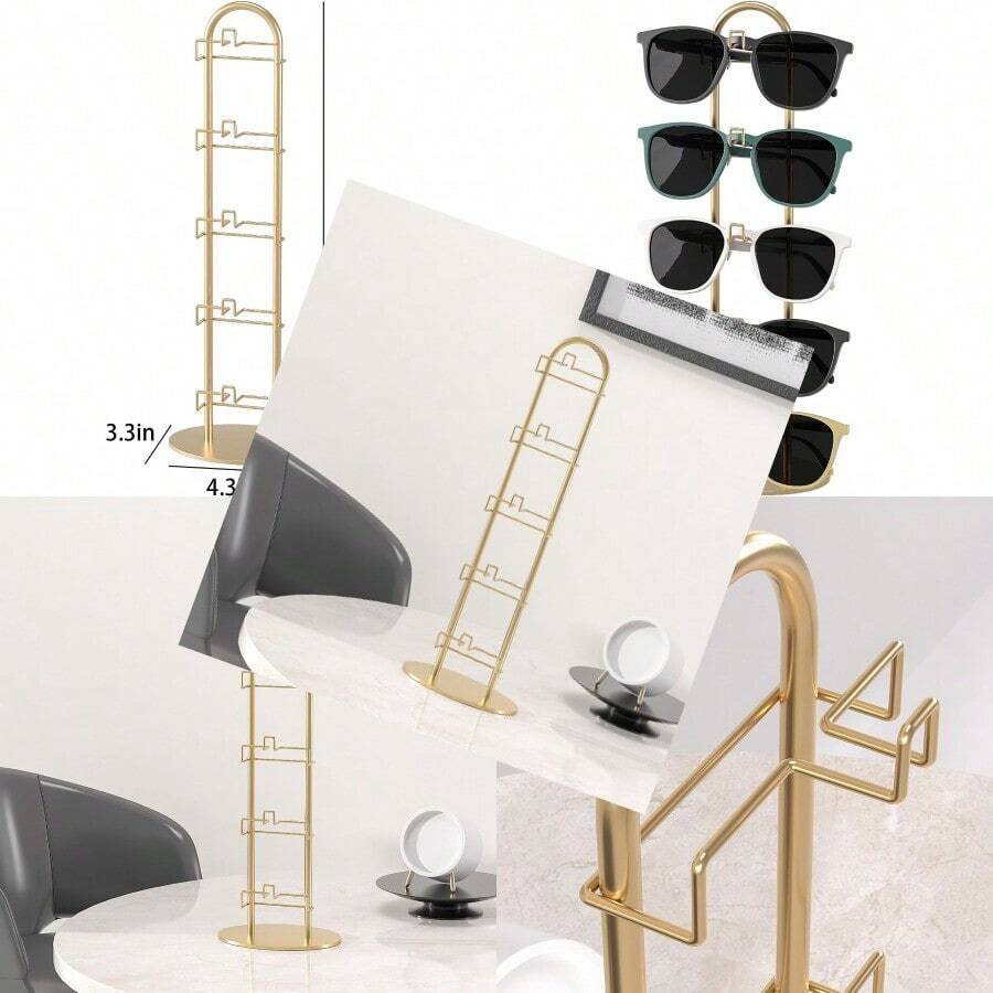 Metal Sunglass OrganizerGlasses Holder Eyeglass Holder Sunglass Storage Eyeglasses Rack Metal Frame For 5 Pairs 1 Gloden - 格洛登 - 查看 1