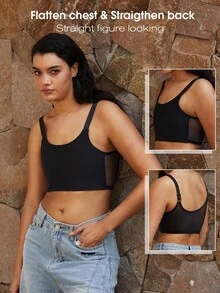 1pc Women Elastic Compression Sports Bra, Minimizing Bust, Seamless Shaping Vest Camisole