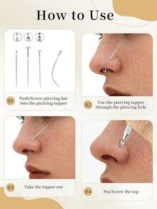 1pc/3pcs/4pcs Y2K Style 16G Horseshoe Septum Clicker With Piercing Tool, Stainless Steel 316L Low Allergy, Cubic Zirconia Embedded, External Thread Design, Suitable For Nose, Cartilage, Lip, Ear, Unisex Jewelry, Great Gift For Halloween, Thanksgiving, Christmas, Birthday