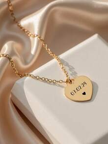 Customized Jewelry Ladies' Stainless Steel Necklace, Ladies' Stainless Steel Jewelry Heart-Shaped Name Necklace, Personalized Name Necklace, Customized Name Jewelry Personalized Gift, Engraved Heart-Shaped Necklace, Custom Name And Date Necklace, Any Text, Gift For Her, Birthday, Anniversary - Multicolor - View 3