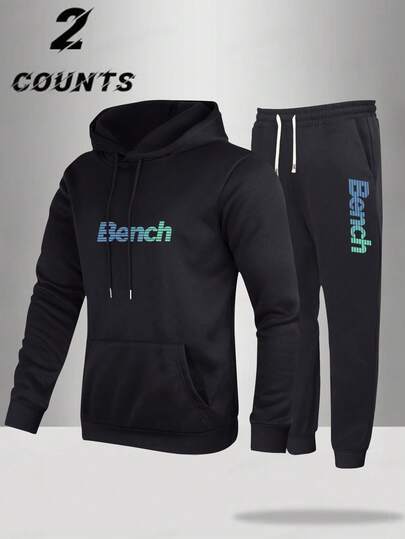 Men's Spring/Autumn Letter Print Hoodie And Drawstring Waist Pants Set, Lightweight, Fashionable Sportswear, Casual Outfit For Commuting, Work, Fishing, Camping, Vacation, Gym, Gift For Boyfriend/Husband