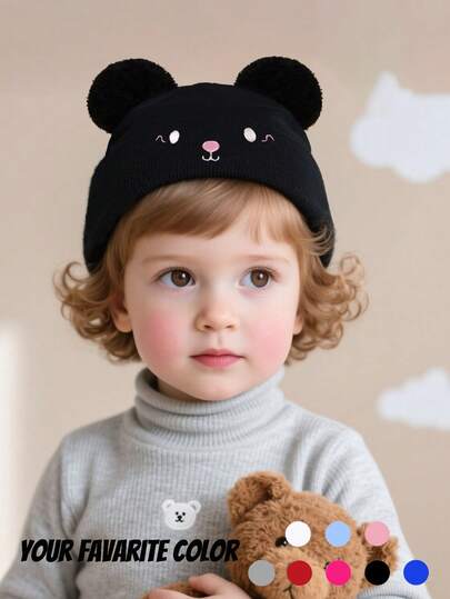 5 Stück/3 Stück/1 Stück Warme gestrickte Mütze für Kinder im Herbst und Winter mit süßem Ausdruck, gestickt, mit zwei Bommel, Kopf- und Ohrenschutz, windundurchlässige Beanies für Jungen und Mädchen