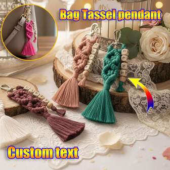 Personalized Tassel Keychain - Hand-Woven Bag Charm With Custom Wooden Letters - Bohemian Style Women's Gifts, Car Keys, Shoulder Bag Charm Accessories, Bridesmaid Gifts, Wedding Favors, Party Favors