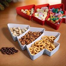Christmas Tree Shaped Appetizer Platter, Snack Tray | Holiday Tableware, Can Hold Nuts, Candies, Dried Fruits And Seeds, Compartment Party Tray, Holiday Party, Kitchen, Office, Space-Saving Countertop Storage, Christmas Candy Decor, Compartment Dish - Multicolor - View 4