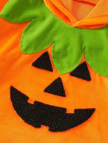 Jubah Hoodie untuk Anak Perempuan dengan Bordir Wajah Tersenyum Lucu, Imut & Menarik, Perlengkapan Penting untuk Halloween Bayi - Jeruk - View 3