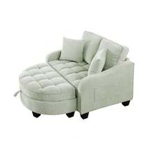 Two-Seater Sofa, Double Sofa Chaise Longue, With Irregular Armrests And Backrests, Footrest With Storage Space, Comes With Two Small Throw Pillows, Suitable For Living Room And Bedroom - Cyan - Màu xanh Bạc hà - Xem 9