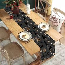AFYPRTY 1pc Christmas Table Runner Christmas Party Decoration Table Runner Merry Christmas Tablecloth Polyester Cloth Party Table Runner Christmas Gift Dining Table Decorative Tablecloth Suitable For Christmas Party New Year Decoration - Black - View 2