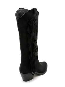 Western Fringe Boots - Soft Suede, Angled Heel - Black - View 5