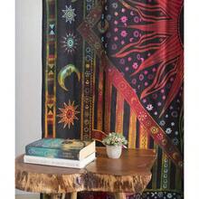 Burning Sun Hippie Mandala Window Curtains  Tye Dye Bohemian Sun Moon Beautiful Drapery Bedroom Living Room Balcony Valance Panels Golden - 金色紮染 - 查看 4