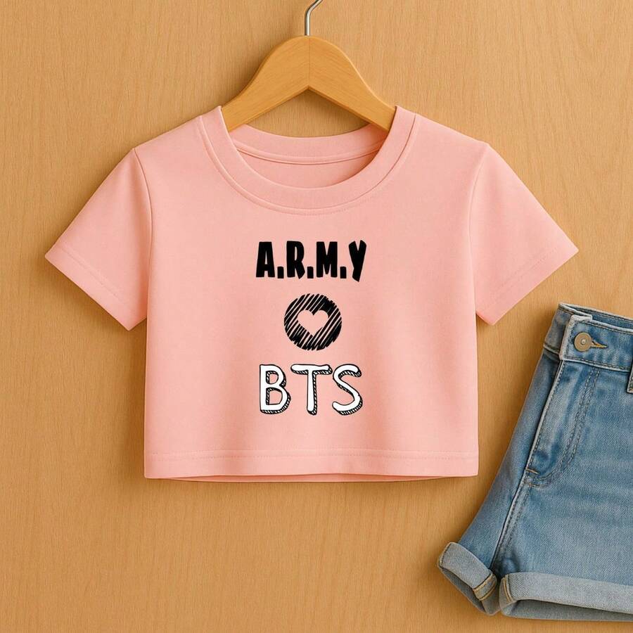 Cropped Infantil Feminino Army K-Pop Banda Coreana Música Bangtan Boys Jungkook - Rosa - Visão 1