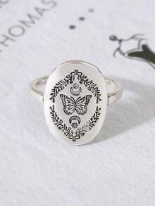 1 Piece Vintage Floral Pattern Ring Antique Silver Ladies Versatile Jewellery Exquisite And Fashionable Daily Wear Can Be Given To A Friend.
