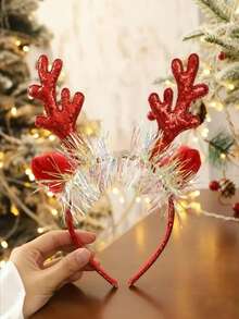 1pc Women's Christmas Reindeer Antler Headband, Decorative Shiny Headband For Party Atmosphere, Suitable For Holiday, Party, New Year Wearing Hair Band Hair Hoop Home Decor Christmas Decorations Room Decor