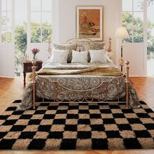 6x9 Area Rugs For Living Room Bedroom, Large Camel And Black Checkered Fuzzy Fluffy Shag Shaggy Carpet, Big Plush Soft Floor Rug For Kids Boys Girls Teen Room Dorm Office Nursery Home Decor Aesthetic - Lạc đà - Xem 5