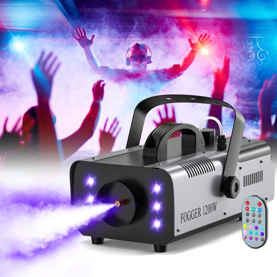 U'King 1200W Fog Machine Smoke Haze Generator, RGB LED Lights & Remote Control For Stage DJ Party Halloween - Ver 1