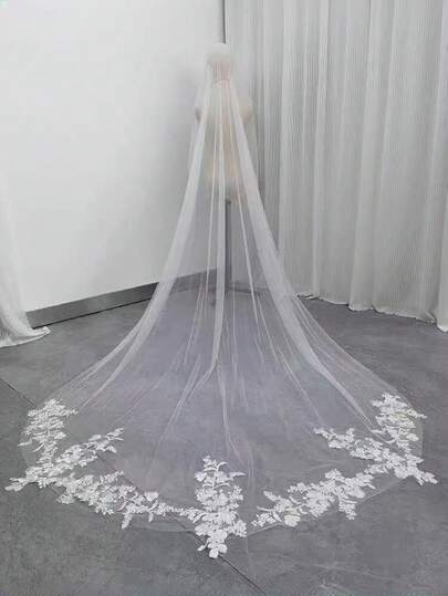 New Bride Veil, Romantic Mori Style Long Wedding Veil, Simple & Elegant Wedding Photography Prop