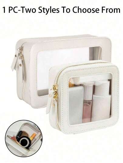 Clear Small Cosmetic Bag For Purse Clear Mini Makeup Bag For School Cute Clear Make Up Pouch For Travel Tiny Leather White Make Up Organizer Case For Backpack Toiletry Bag Waterproof Square Pouch With Zipper, Pencil Case, Lipstick Pack Bag Makeup Bags,Suitable For Students And Daily Use, Gifts For Friends And Girlfriends