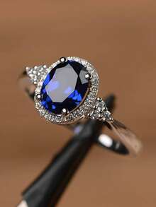 1pc Sapphire Blue Zirconia Ring, Fashionable & Popular Engagement Jewelry - Royal Blue - View 2