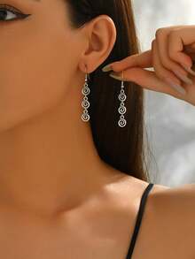 1 Pair Vintage Distressed Versatile Creative Geometric Spiral Swirl Dangle Earrings, Suitable For Women's Daily, Vacation, And Outfit Matching (The Black Part Is A Distressed Effect) - 復古銀色 - 查看 4