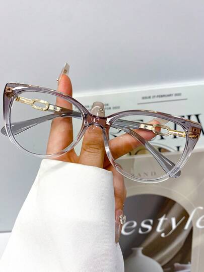 新款时尚百搭免妆金属配饰猫眼无度数眼镜，高品质艺术复古撞色无度数眼镜，男女皆宜，适合日常佩戴、休闲、派对、度假、商务、通勤