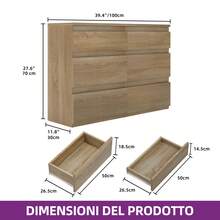 BALCONERA Wooden Chest Of Drawers For The Bedroom (100 X 30 X 70 Cm) – 6 Drawers With Runners | Modern Bedroom Storage Furniture, Also Usable As A Bedside Table - Light Rustic Oak - 查看 6