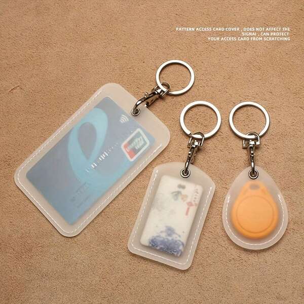 1 pieza Portador de tarjeta transparente con escarcha y llavero, protector de tarjeta de identificación, tarjeta IC, tarjeta de acceso - Hecho de plástico, pequeño portador de tarjeta transparente, protector de tarjeta de acceso, tarjeta de ascensor, tarjeta de autobús, tarjeta de vehículo eléctrico, tarjeta de inducción, protector de tarjeta con llavero