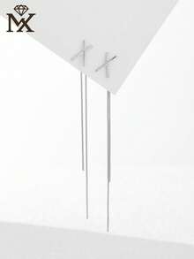 1 Pair Of 925 Sterling Silver Minimalist X-Shaped Cross Zirconia Front-And-Back Style Multi-Wear Fringe Pendant Stud Earrings