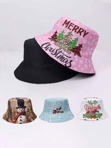 1 Stück Weihnachtsmann Partyhut aus Polyester, Muster und umkehrbar, warm, Herbst/Winter Weihnachtskostüm Zubehör, umkehrbarer Sonnenhut mit Weihnachtsmotiven