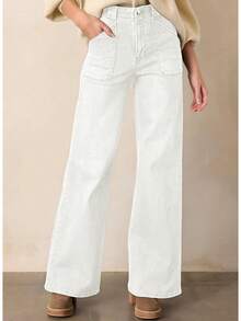 High Waisted Straight Leg Jeans Wide Leg Jeans Denim Pantshalloween - trắng - Xem 7