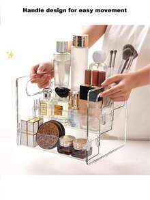 Multipurpose Cosmetic Storage Box With Partitions, Transparent Skin Care Product Rack - Plastic Cosmetic Dressing Table Storage Box, Suitable For Girls' Dressing Table, Bathroom, Desk Counter - Clear - View 3