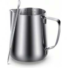 Milk Frothing Pitcher 350ml/600ml/900ml/1500ml (12oz/20oz/32oz/50oz) Steaming Pitchers Stainless Steel Milk/Coffee/Cappuccino/Latte Art Barista Steam Pitchers Milk Jug Cup With Art Pen,12oz - Silver - View 1