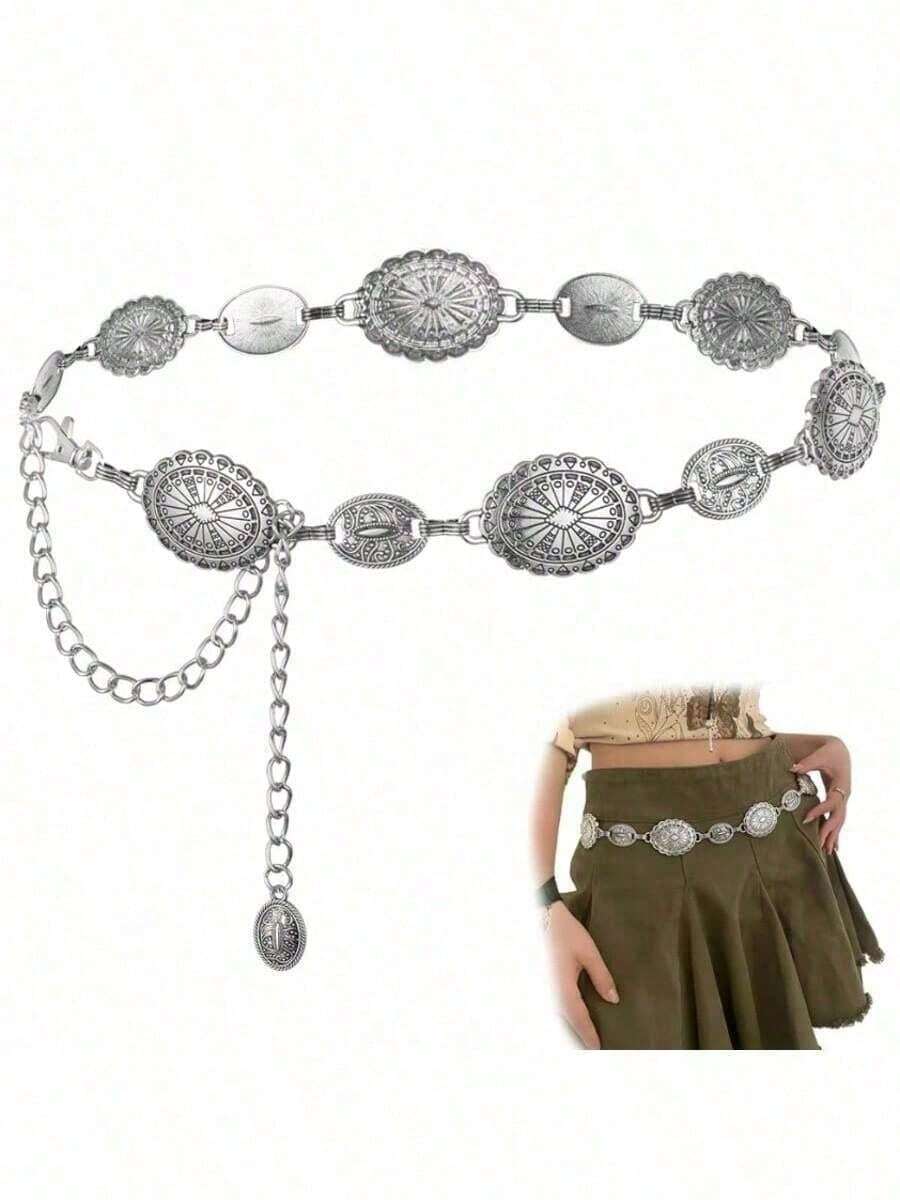 Western Concho Chain Belt For Women Adjustable Metal Waist Chain Belt For Dress Jeans - 5 chiếc - Xem 1