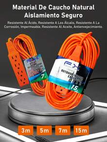 Extensión Eléctrica Uso Rudo Multicontacto Naranja/3M/5M/7M/15M - 3M - Ver 8
