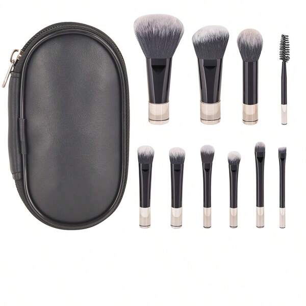 Neuer Stil Anfänger 10-teiliges Mini-Make-up-Pinsel-Set mit Kristallgriff, tragbarer Foundation-Make-up-Pinsel, Lidschatten-Pinsel und passendem Pinseletui