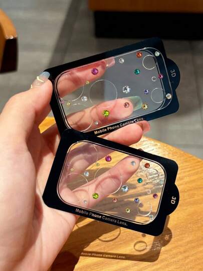 1 Pc Luxury Bling Glitter Rhinestone 3D Transparent Glass Camera Lens Protector Compatible With IPhone 17 Pro Max 17 Pro Accessories Decoration Glass Rear Camera Scren Cover