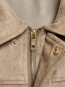 DEEKA Casual Versatile Suede-Like Bomber Jacket For Women, Spring/Autumn - Light Brown - View 5