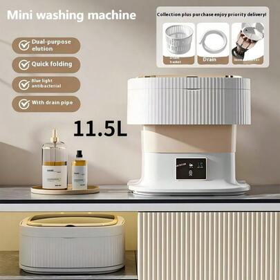 Mini máquina de lavar portátil de 11,5 L, dedicada para roupas íntimas, lavagem e desidratação automáticas, 3 modos de temporização inteligentes, esterilização dupla, design compacto