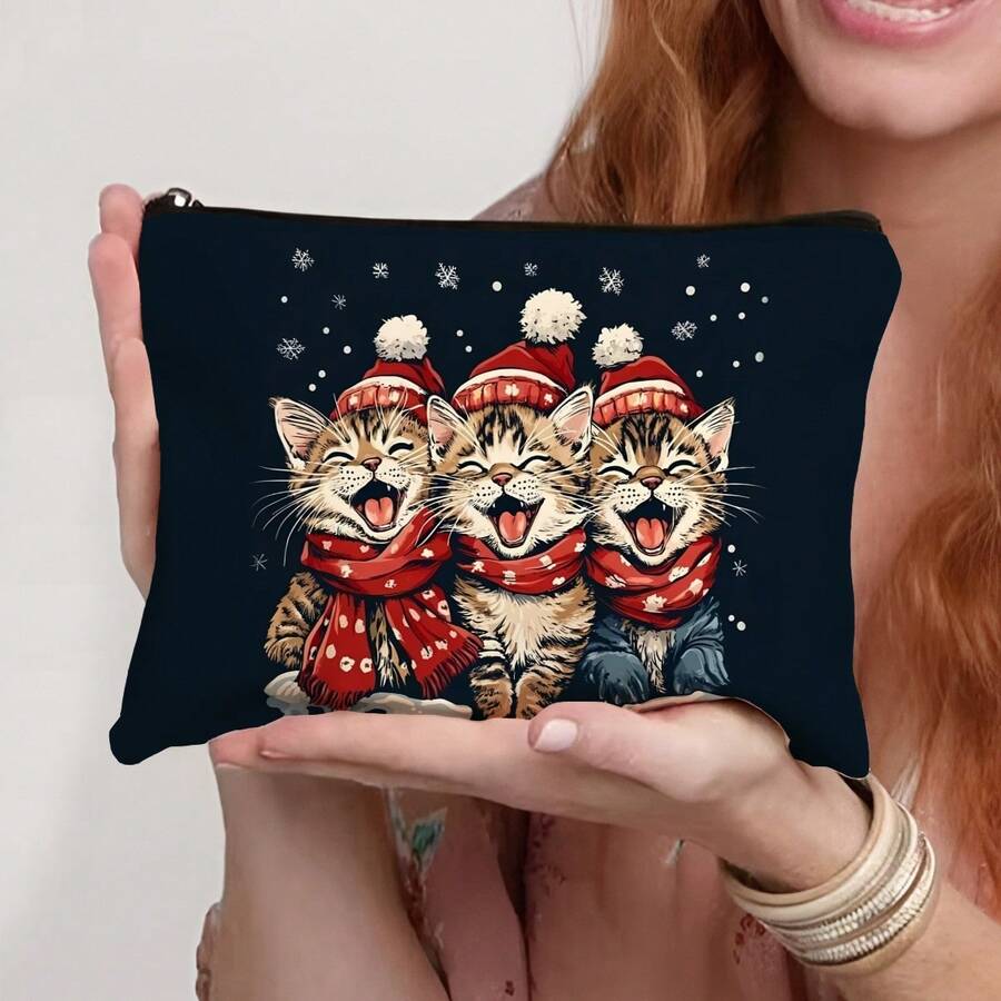 1个可爱猫咪图案化妆包，便携式旅行收纳包，女士手提包，夏季包，斋月包，化妆包，钱包，背包 - 彩色 - 查看 1