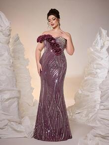 Đầm dạ hội cỡ lớn Mgiacy màu tím đính sequin họa tiết hoa 3D dáng đuôi cá, đầm hè thanh lịch dành cho nữ, phù hợp cho các buổi dạ tiệc, liên hoan và kỳ nghỉ. - Màu tím - Xem 4