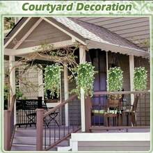 1/4 pièces Plantes artificielles suspendues Plantes murales suspendues en eucalyptus faux Plantes suspendues en plastique résistant aux UV Décoration artificielle pour fête, mur, porche, mariage