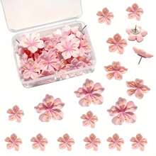 10pcs/20pcs/30pcs Pink & Purple Floral Shaped Pushpins, Cute Cartoon Resin Peach Blossom Decorative 3D Thumbtacks For Cork Board, Photo Decoration, Photo Wall, Map And School Supplies Decoration, Holiday Decor Materials - Multicolor - View 3