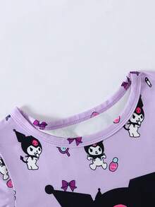 2pcs SANRIO Kuromi Print Girls Outfit, Includes Long Sleeve T-Shirt And Pants, Comfortable Fabric, Suitable For Casual, Home, Holiday, Halloween, Christmas Gifts